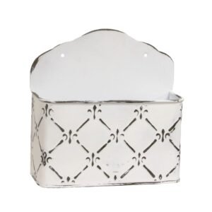 whitewashed fleur de lis wall mail bin