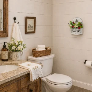 Farmhouse wall planter displayed in a bathroom