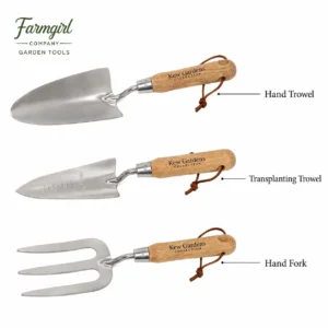 Kew Gardens stainless steel hand trowel, transplanting trowel and weed fork