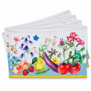 Set of four Giverny floral cotton placemats on a white background