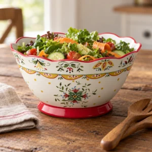 Provence Deep Serving Bowl filled with fresh garden salad