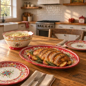 Provence oval platter serving roasted turkey at a Thanksgiving table