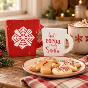 Hot Cocoa for Santa cup sitters with Christmas cookies and hot cocoa